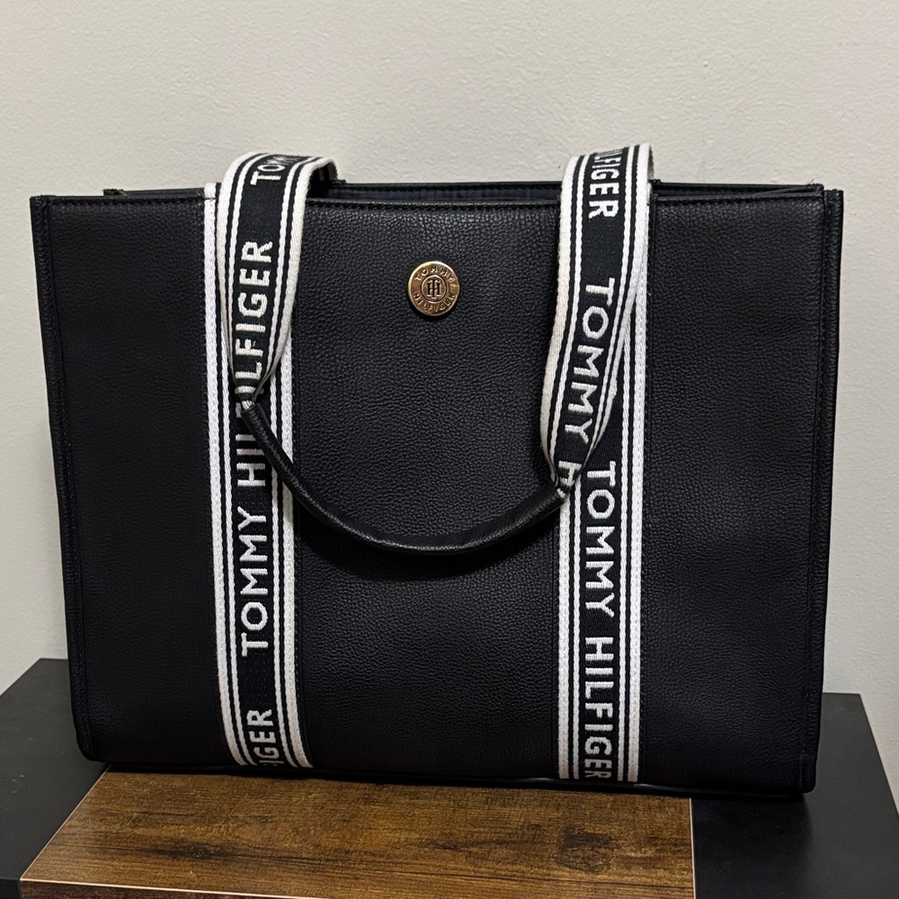 Tommy Hilfiger Black Tote with Logo Straps